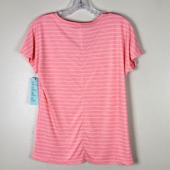 NWT Ideology Womens T Shirt - Size XS  Shadow Stripe Peachberry V-Neck - Picture 2 of 5